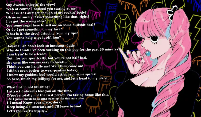 Newbie Goth Girl Tries To Be A Tease [Acts confident, but is inexperienced] [Flirting] [Light Name Calling] [Teasing] [No Panties] [Implied Sex] by aliencoined