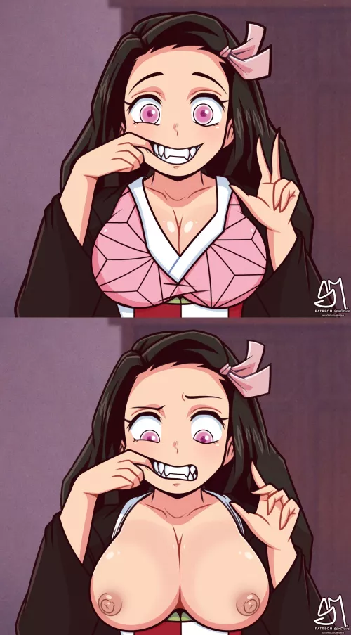 Nezuko checking her teeth (SemiDraws) [Demon Slayer] by ObserveAndHerve