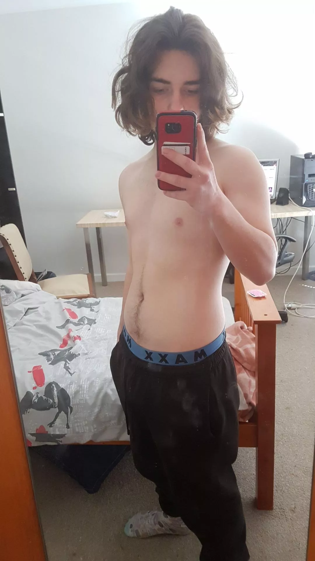 no cute dress up skirts or maid dresses, just some joggers and a girly boy posted by hugandclimbtrees