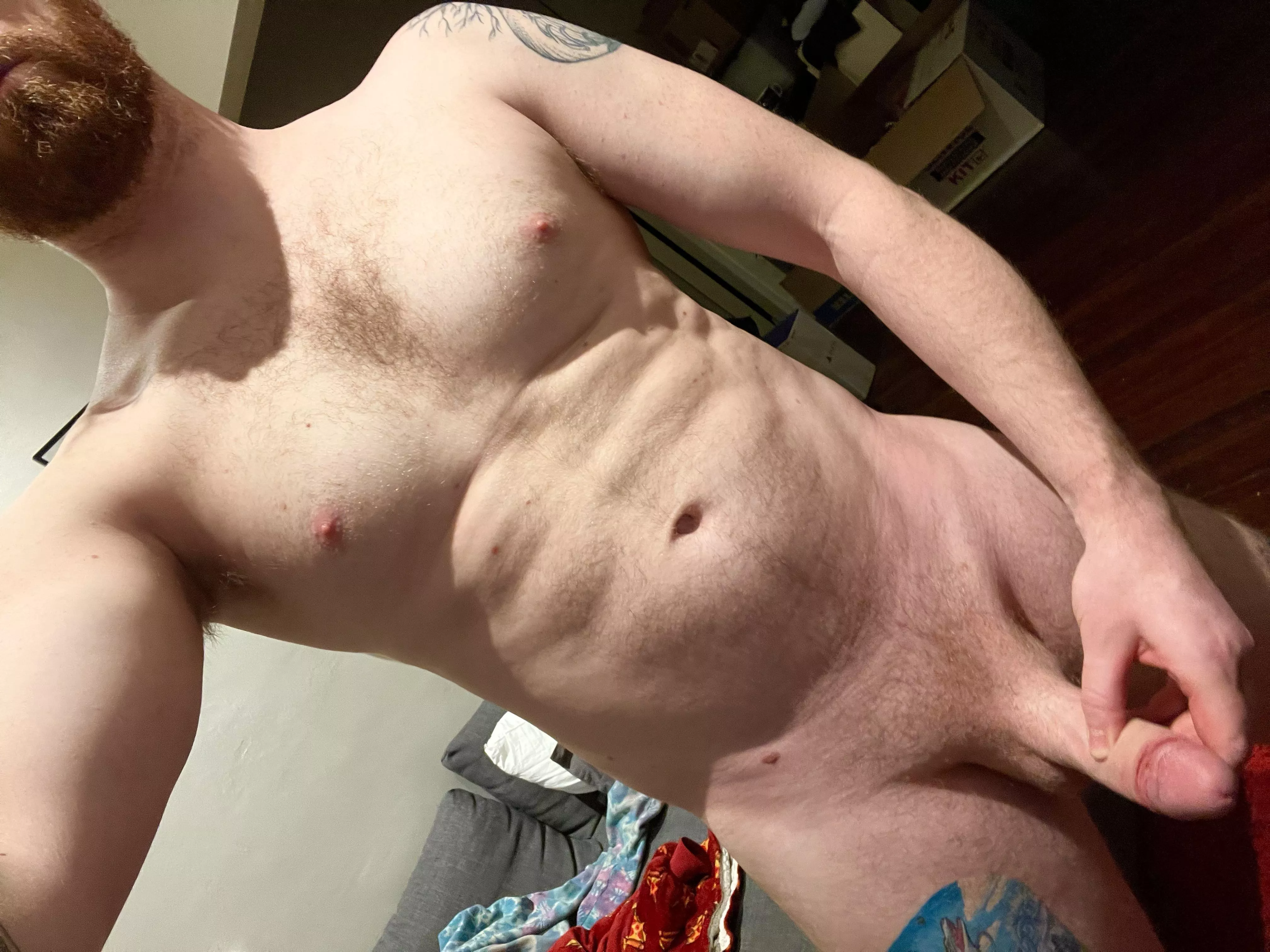 Not the most flattering angle, but my body has been shaping up nicely lately posted by bigcurlyred