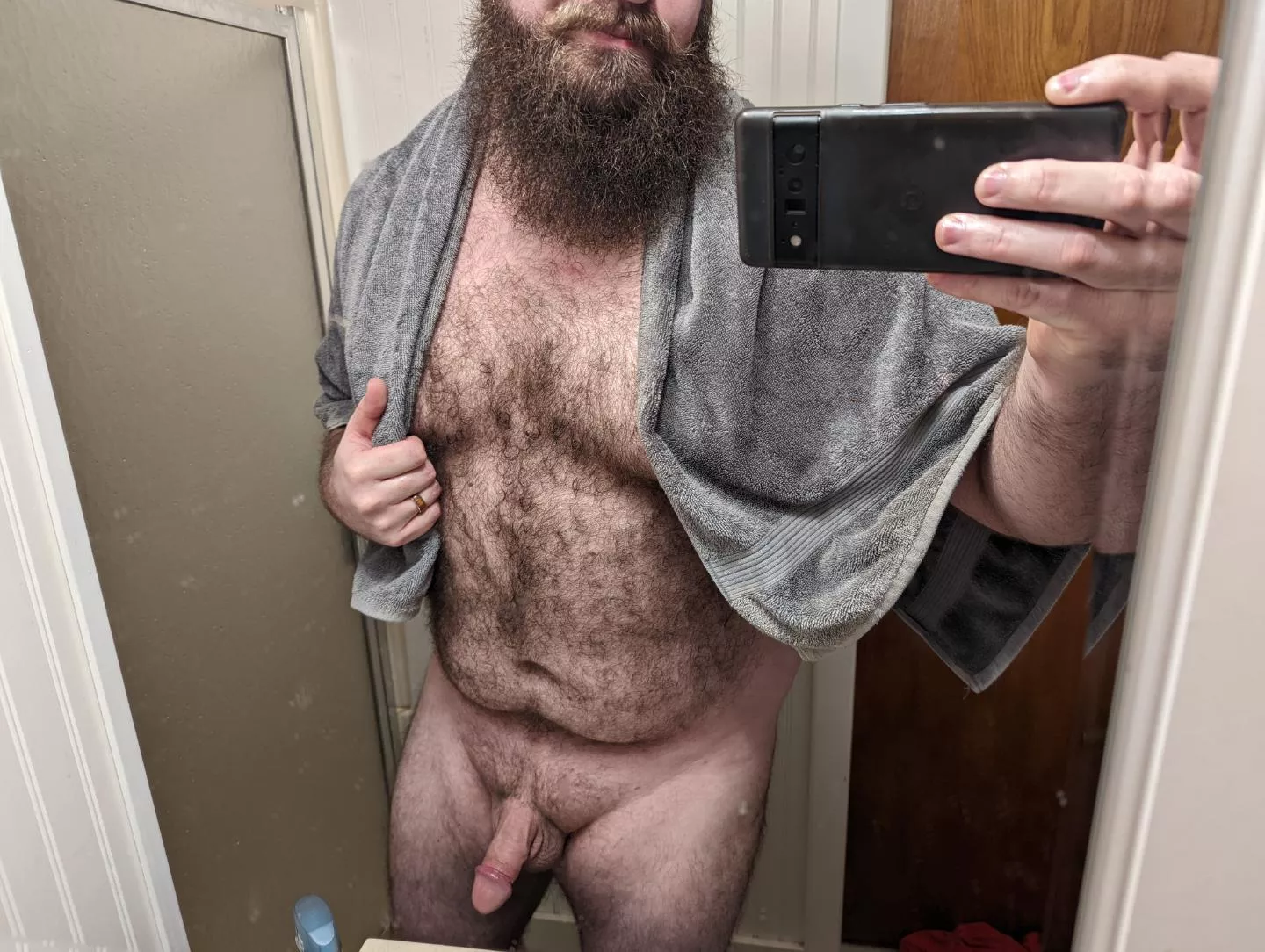 nothing but a towel. 😏😏 posted by BeardedAnonnn