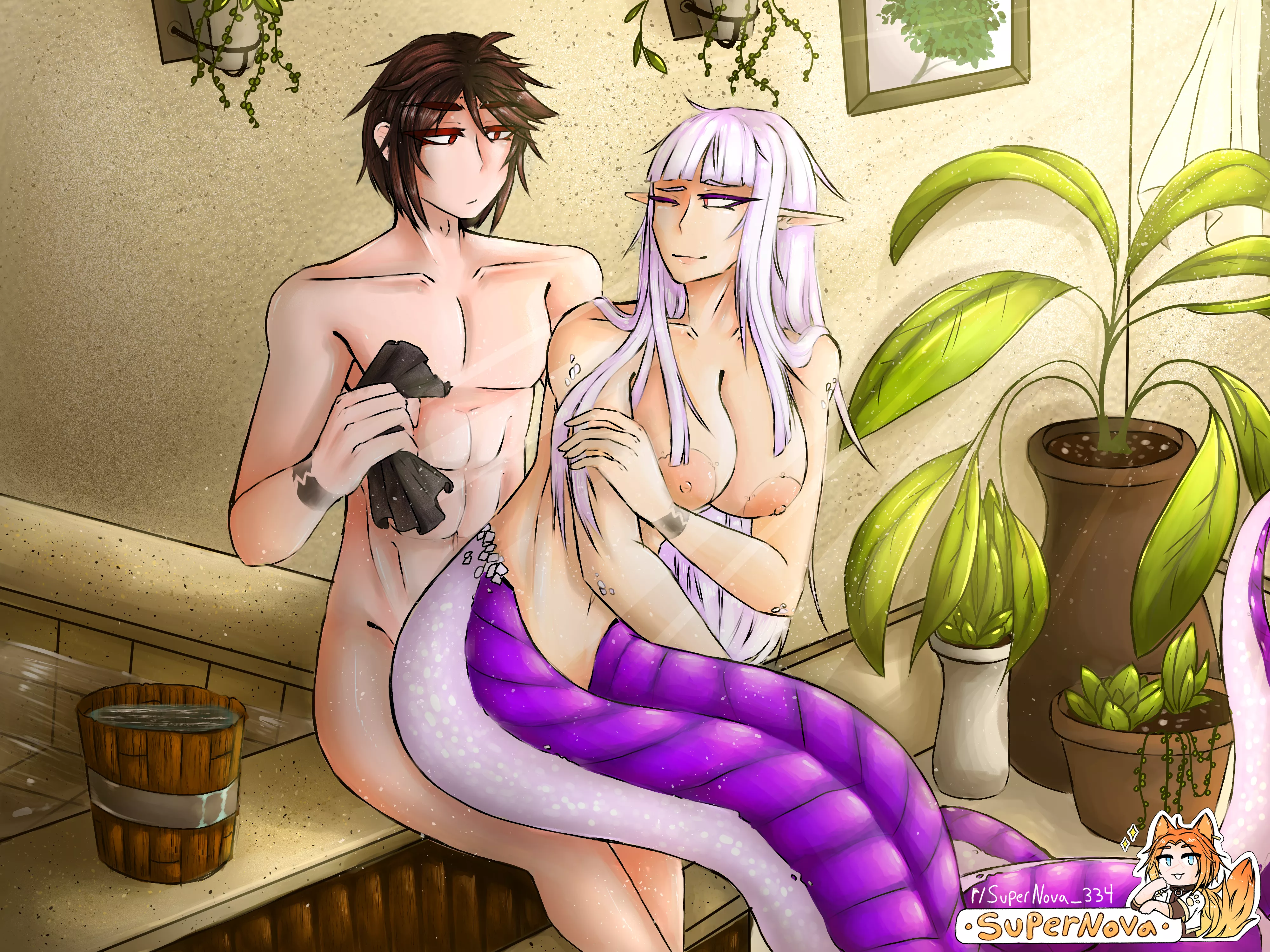 [OC] Commission, couple in the bathroom posted by Bifflemallow