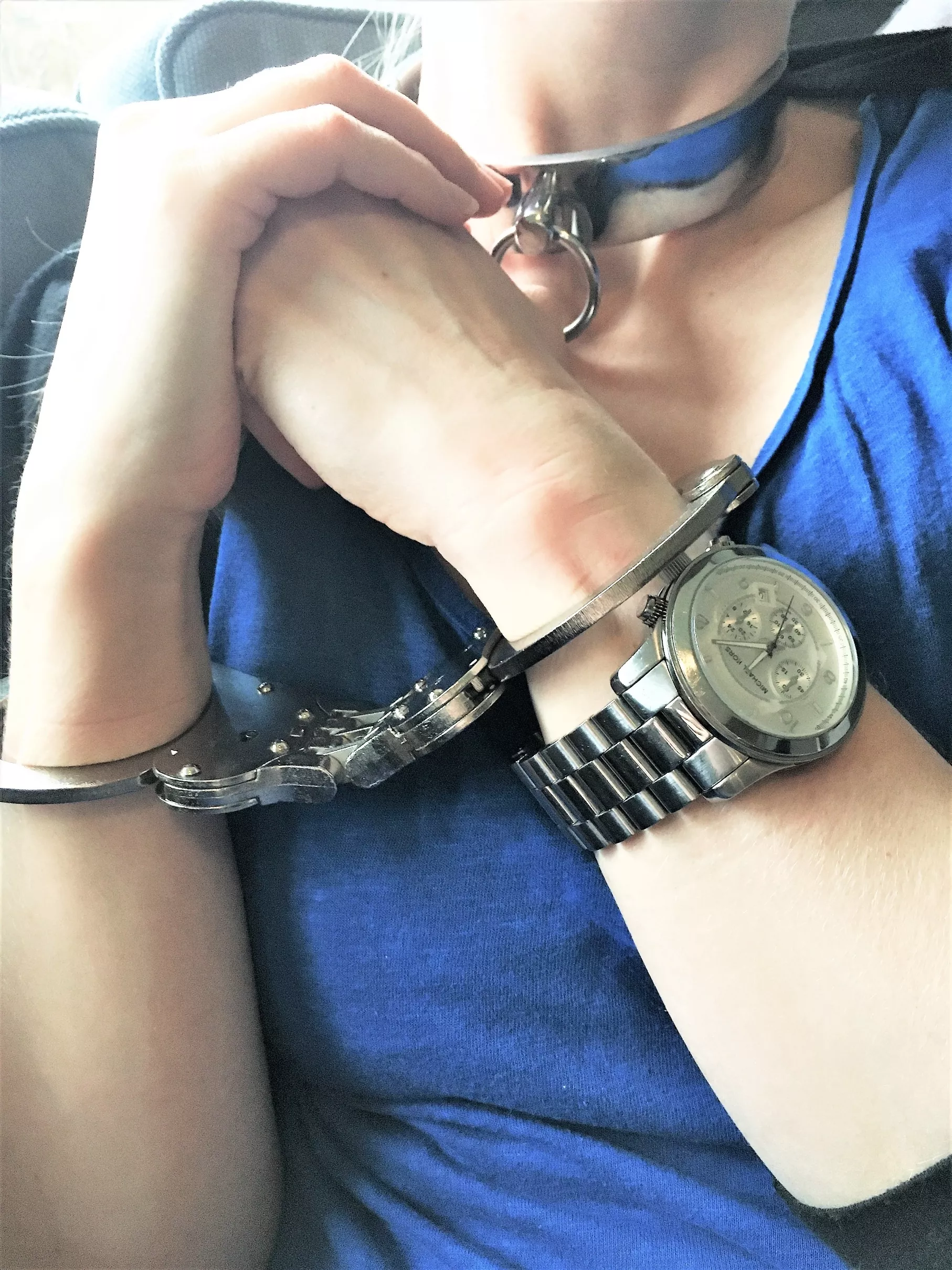 [OC] Cuffed and collared myself before watching TV ... more fun that way posted by JessicaShackled