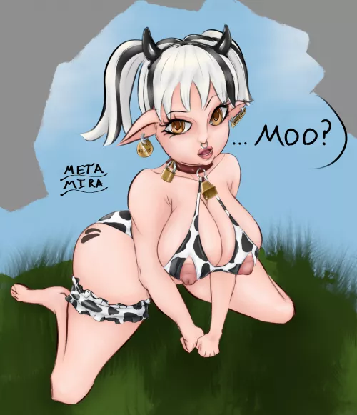 [OC, @MetaMiraArt] Elf Girl Ready to be Used Like a Cow Girl! by MetaMira