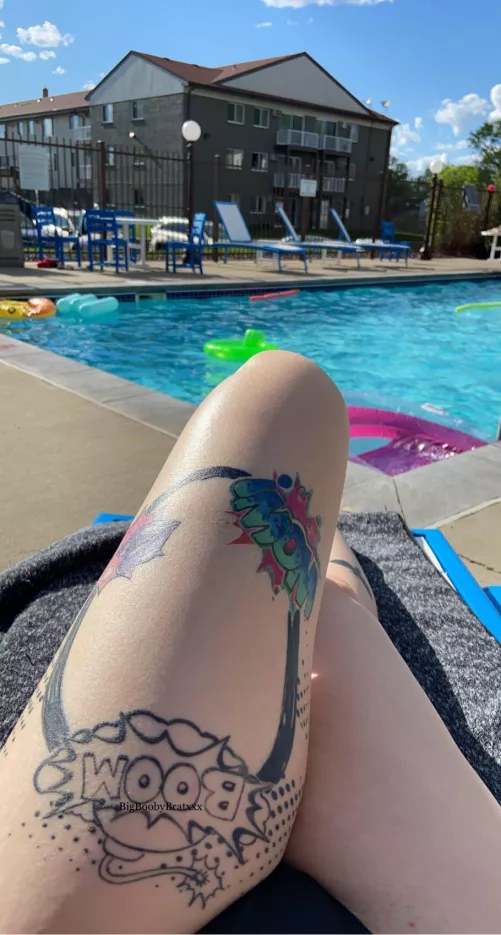 Oiled up thick thighs tanning by the pool by JaxHarlow