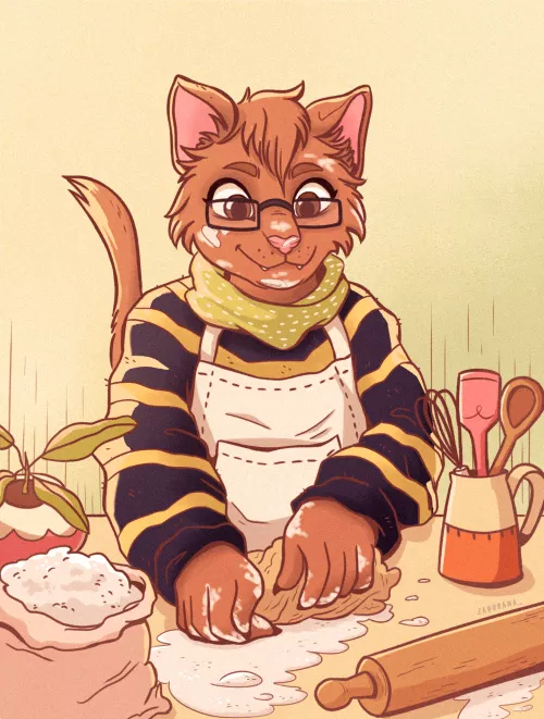 One of my last favorite commissions. How about cooking with this kitty? 💛 by Designer-Fish3768