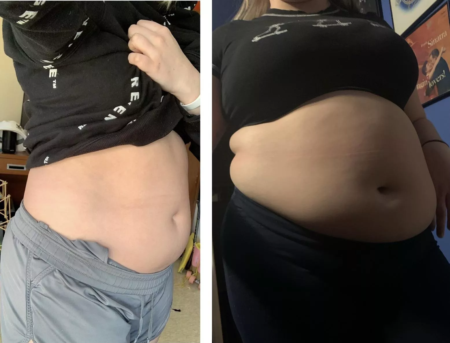 one year apart,, i think it’s safe to say i’m no longer an athlete 🙈🥰 posted by bigbellyblonde