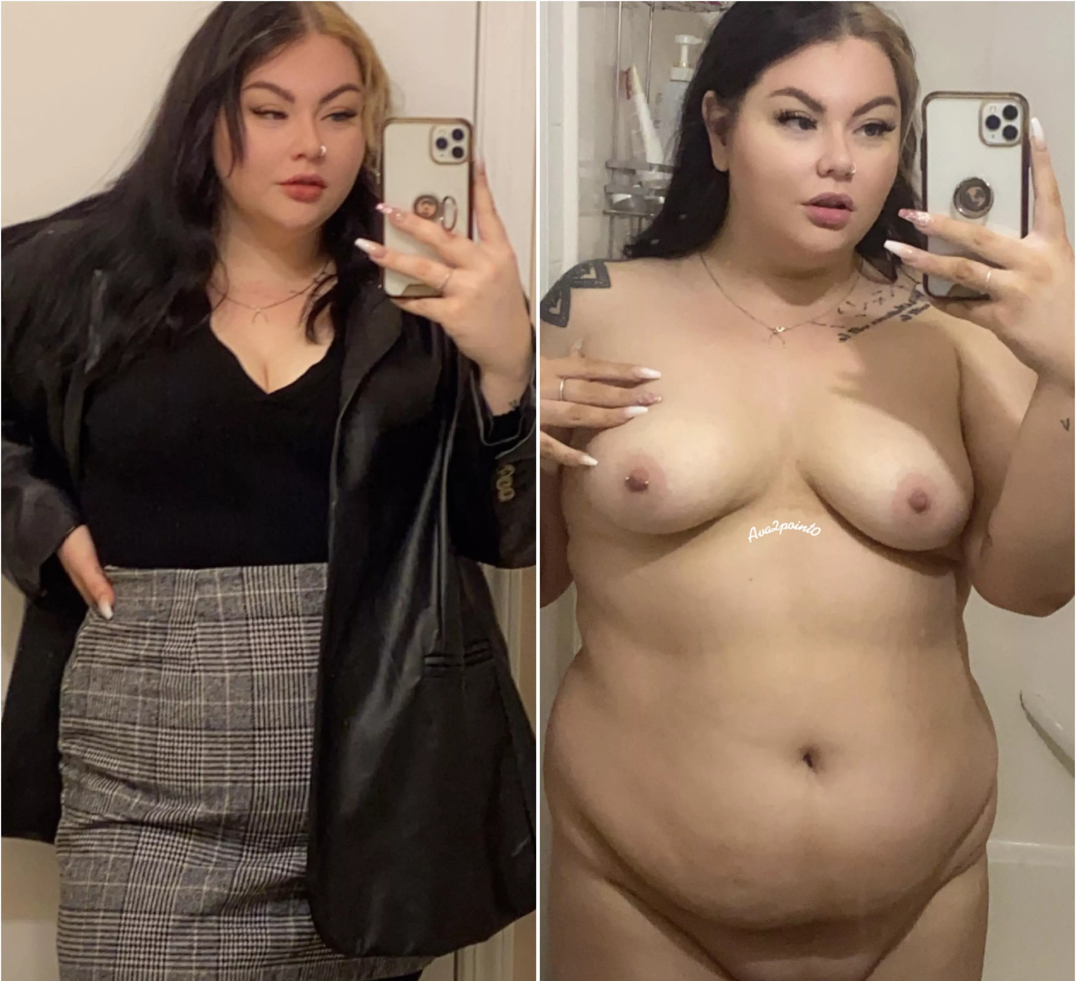 On/Off: Dressed up for a date & what you’ll see when you take me home after 😉 posted by Ava2point0