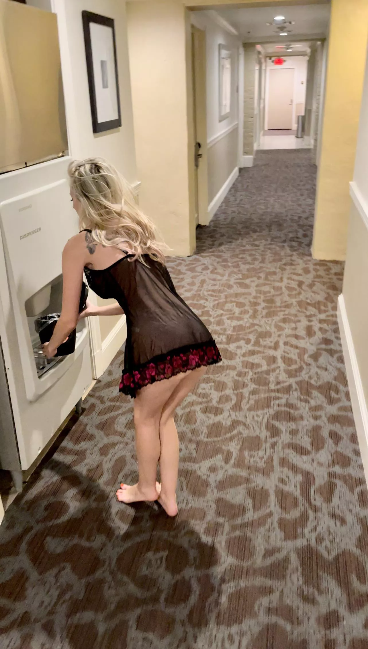 Oppps…forgot to wear panties to go get ice in the hotel…wonder who noticed…💋😈 posted by jjmich8008