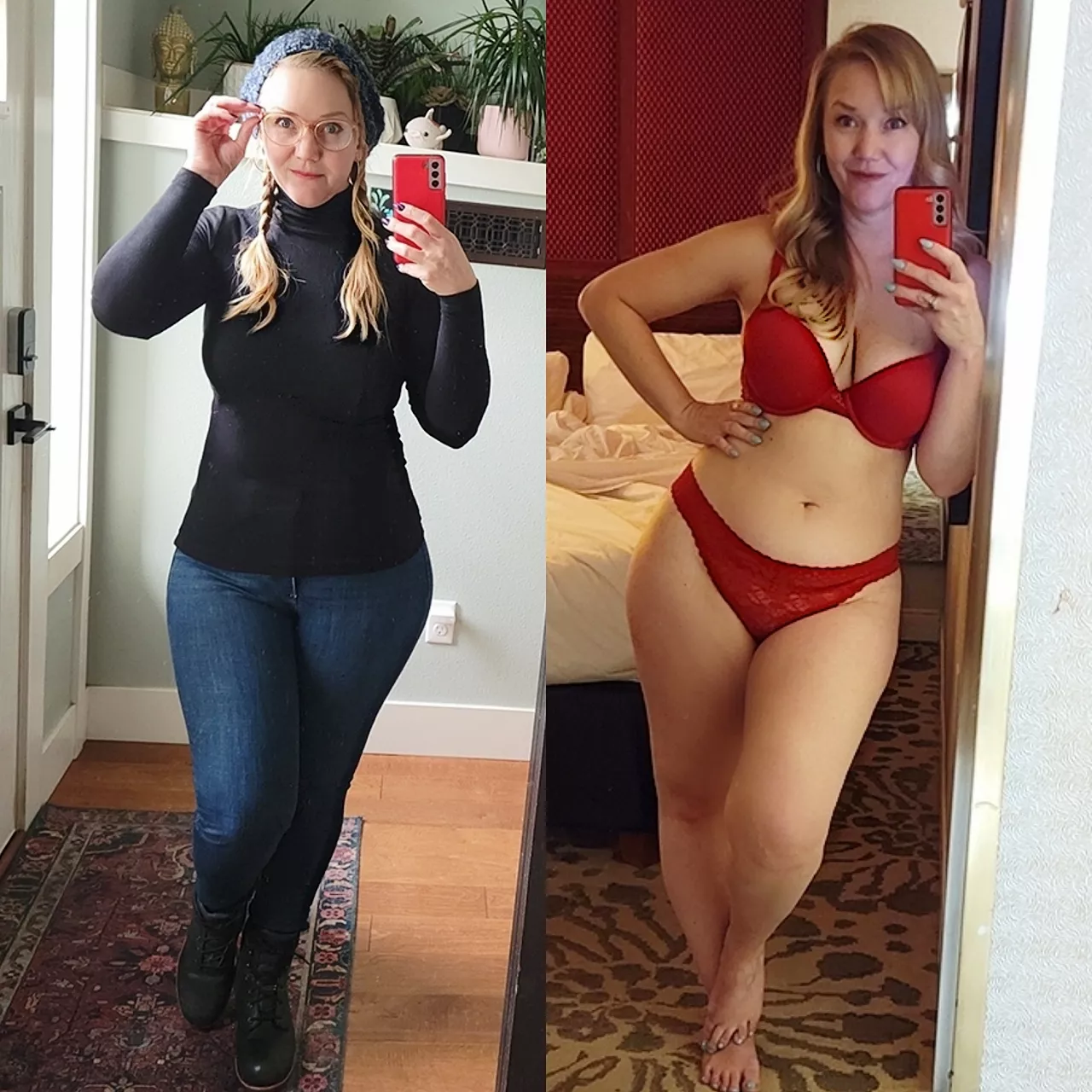 Outfit when I show up to tutor you vs after we're left alone 😉 [F48] posted by Crystal_Sunshine_