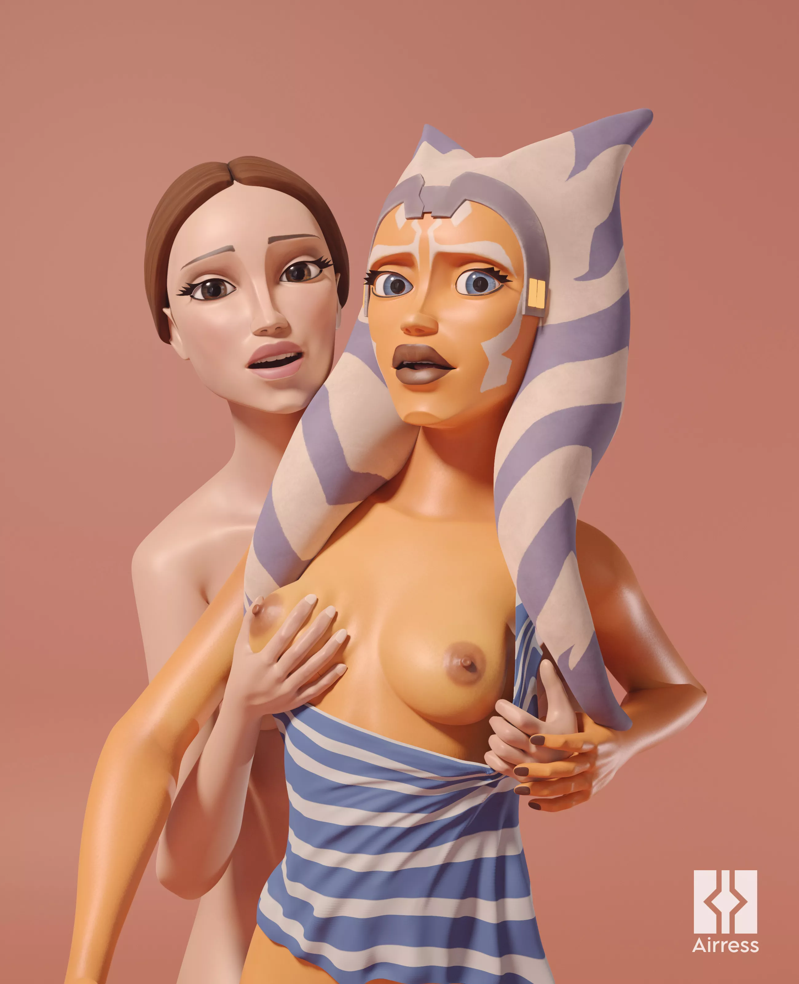 Padme fondling Ahsoka (Airress) posted by Airress3D