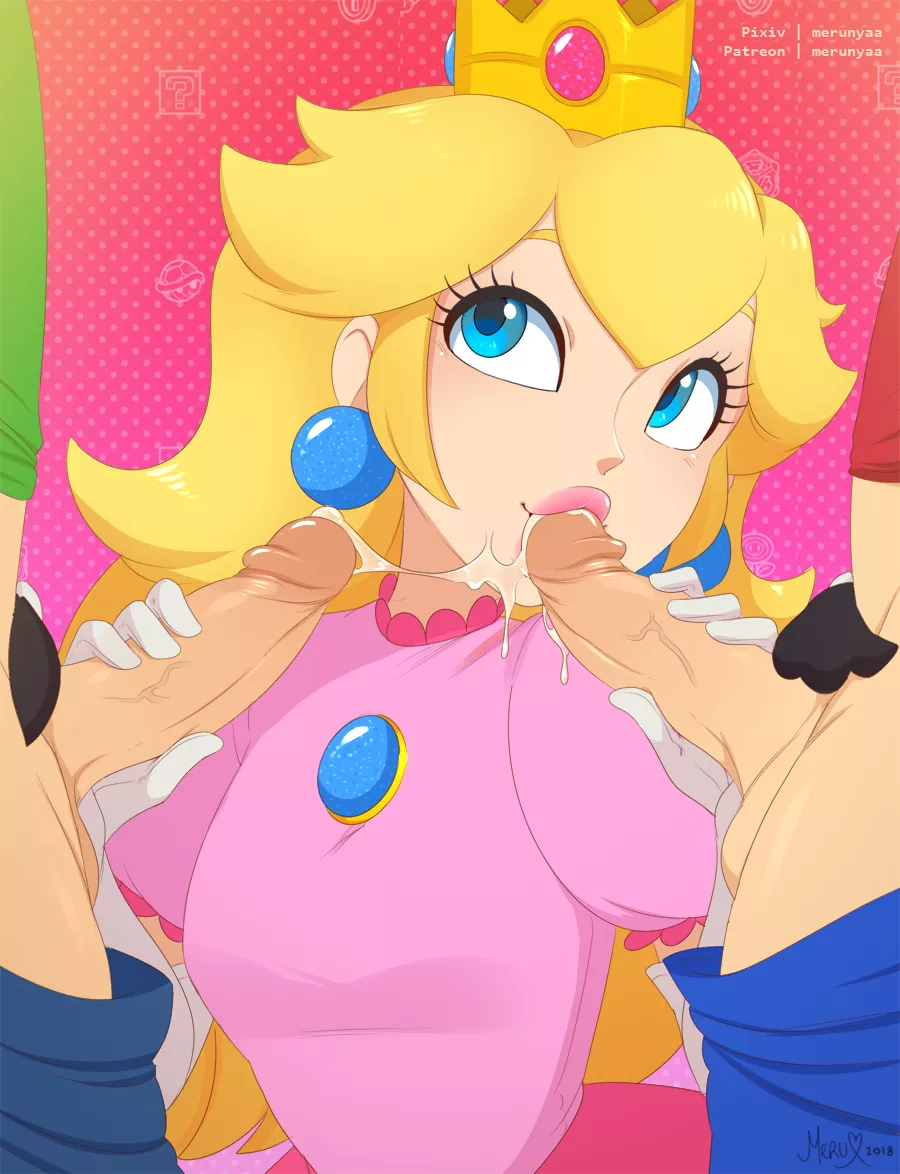 Peach sucks the Mario Bros (Merunyaa) posted by ObserveAndHerve