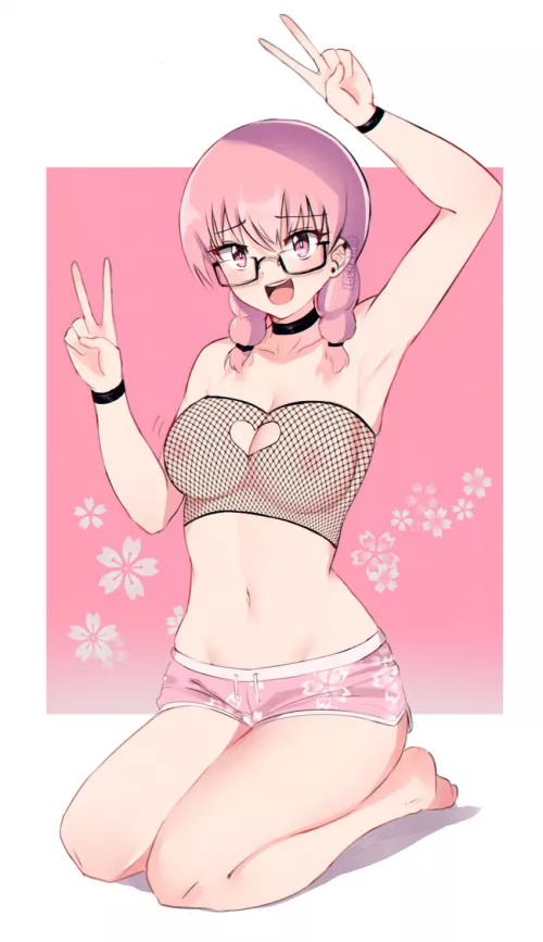 Pink haired girl happy to show off by McWoopsie789