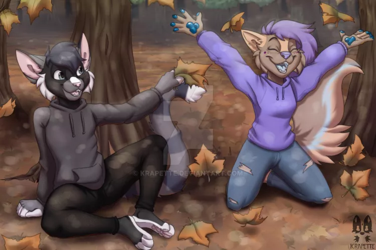 Playing in leaves [COMMISSION] (by Krapette) by krapetteK