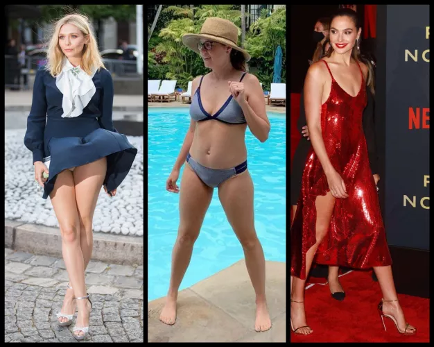 Please give me a Joi as a leggy celeb like Elizabeth Olsen, Jenna Fischer or Gal Gadot while I am showing of. by LeadingSwordfish7718