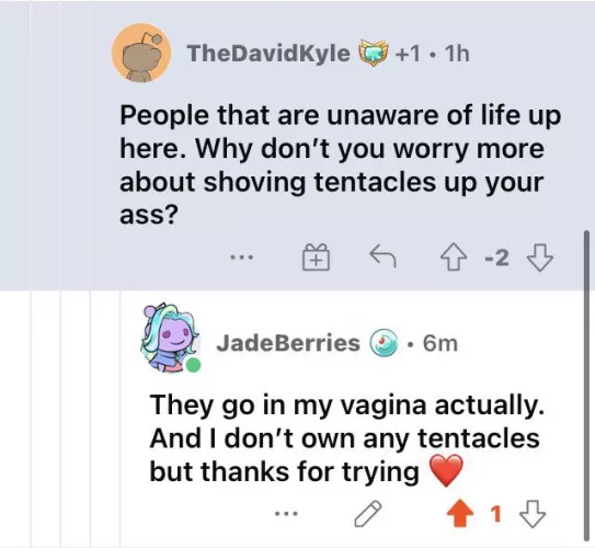 Please 😂 like I’m going to feel ashamed because I own sex toys. Oh no you went on my public profile where I knowingly and purposely post my sex toys, I’m so scared. by JadeBerries