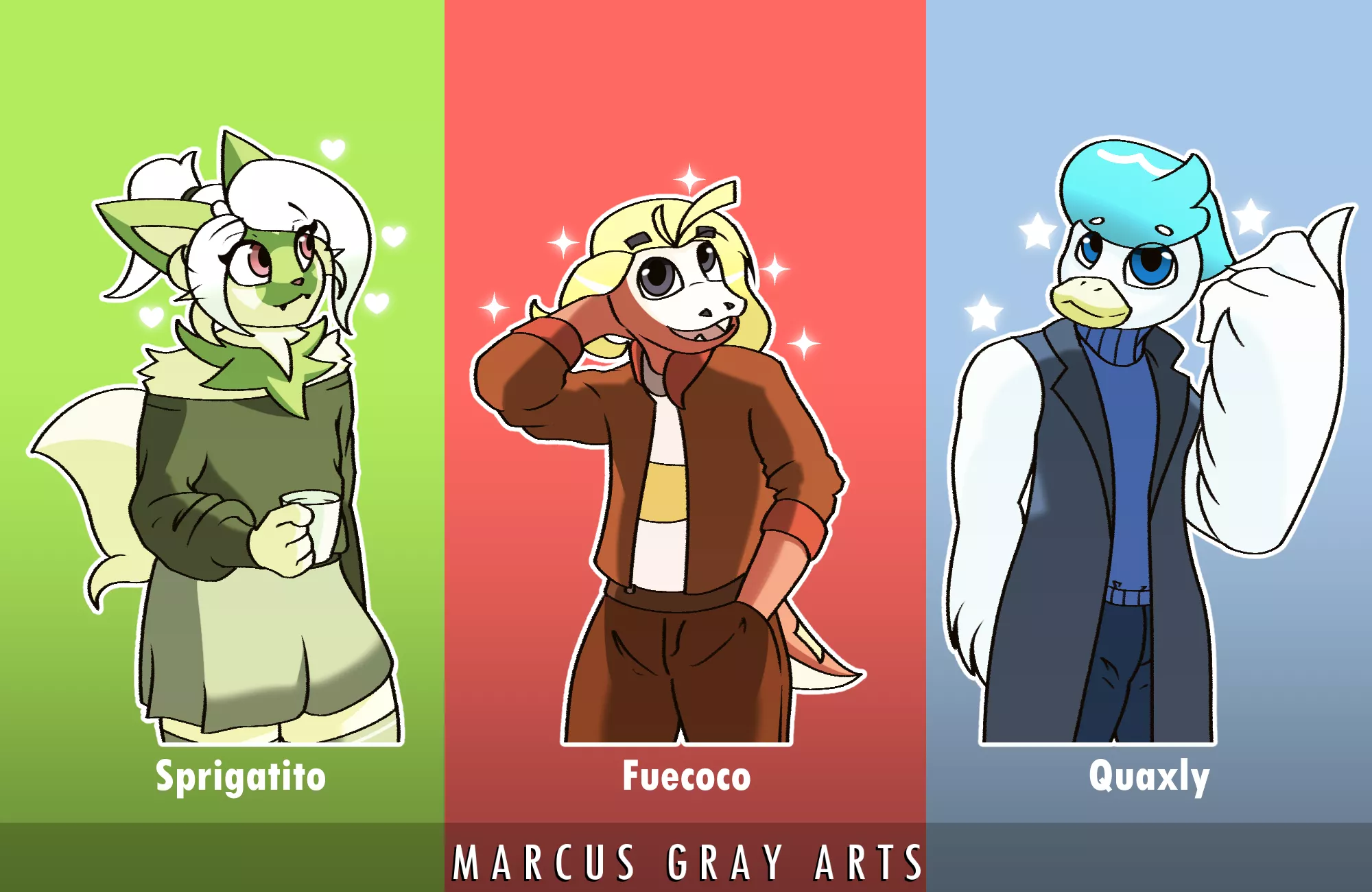 Pokemon Scarlet and Violet starters, art by me posted by Doc-Marcus