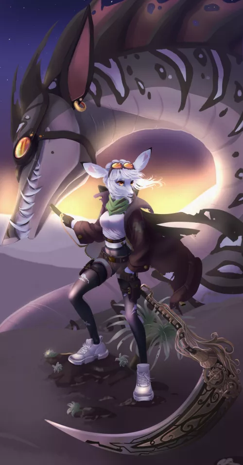 post-apocalypse AU of my fursona and a snake/dragon I called Pedro (art by me, Ayleendeer) by Ayleendeer