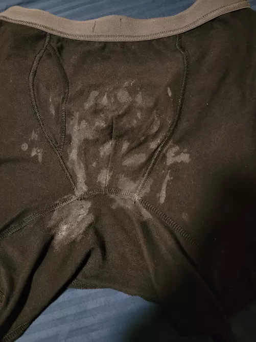 Precum from work and an almost wet dream. You can see my left nut outlined in precum lol by thrower89011