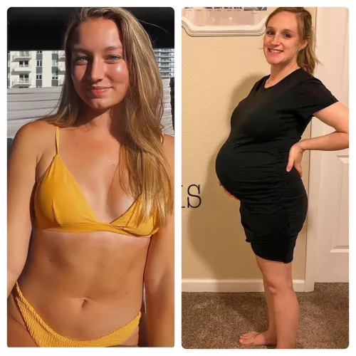 Pregnancy Week 0 vs week 34 by preggyallie