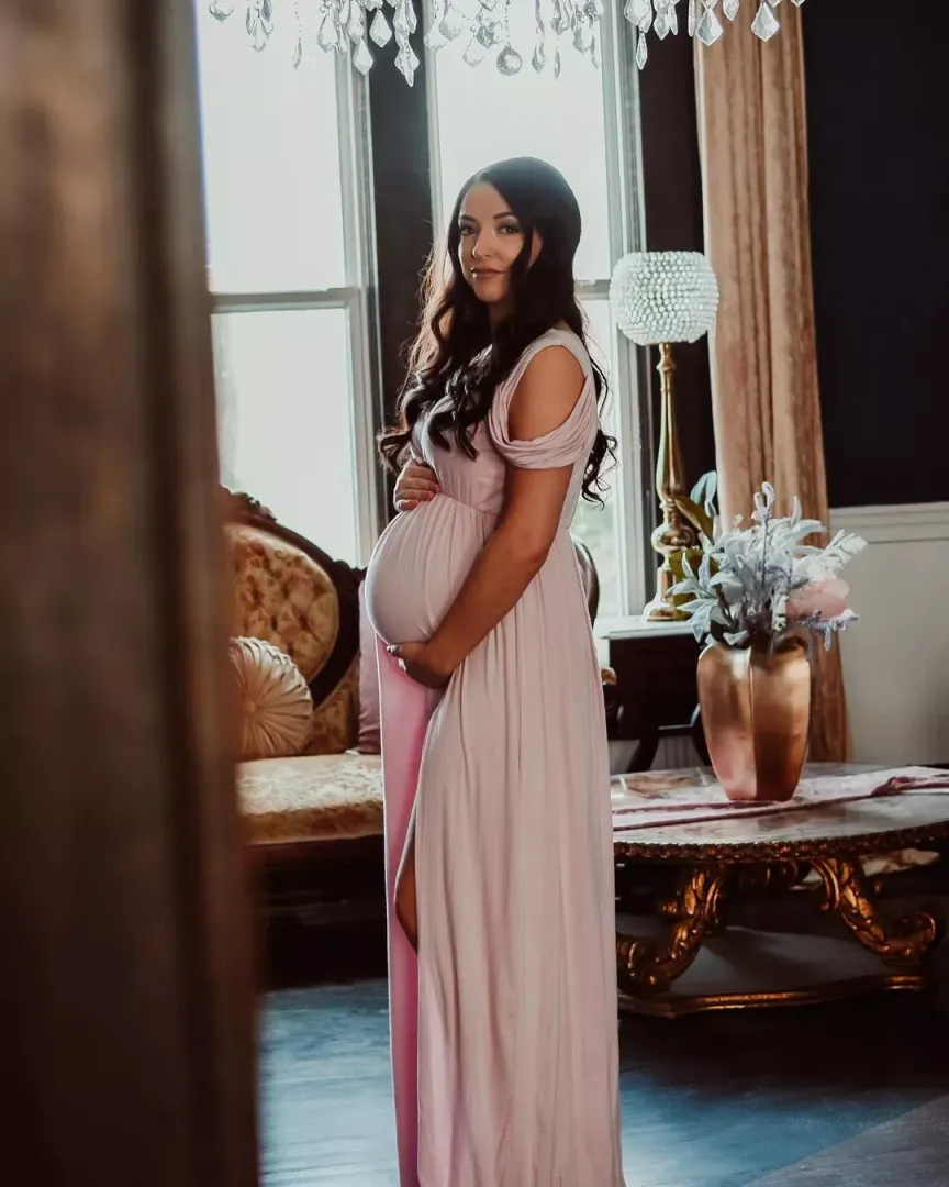 pregnant in pink dress by Imaginary-Run910