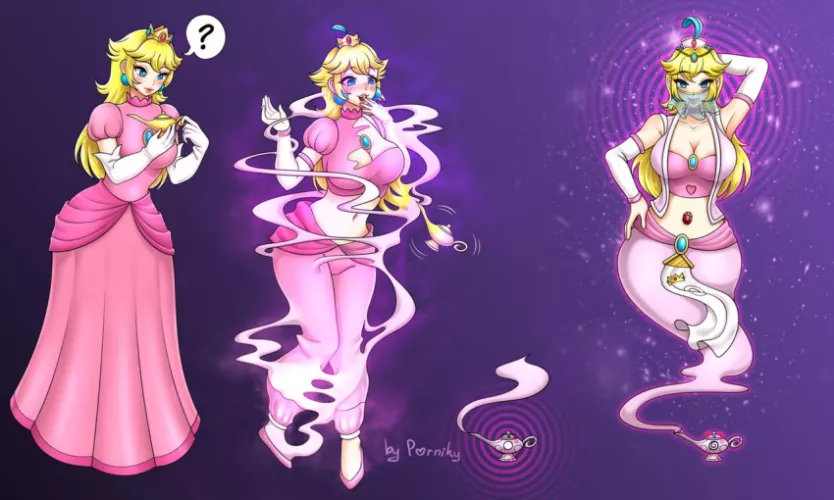 Princess Peach Genie Transformation (Artist: Porniky) by _Axolittle