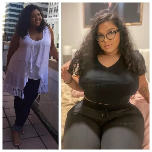 Progress is progress: from a size 24 to a size 12/14, small B cup to a F cup, a little lip filler & contouring. The hips, ass and thighs are natural though. Still have a ways to go though. by savagelifexo