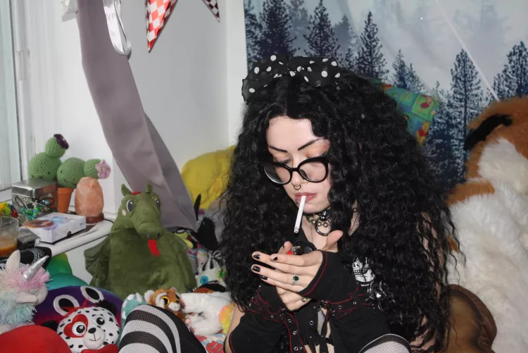 punk bitch smoking and chilling with stuffies by Temptressraven