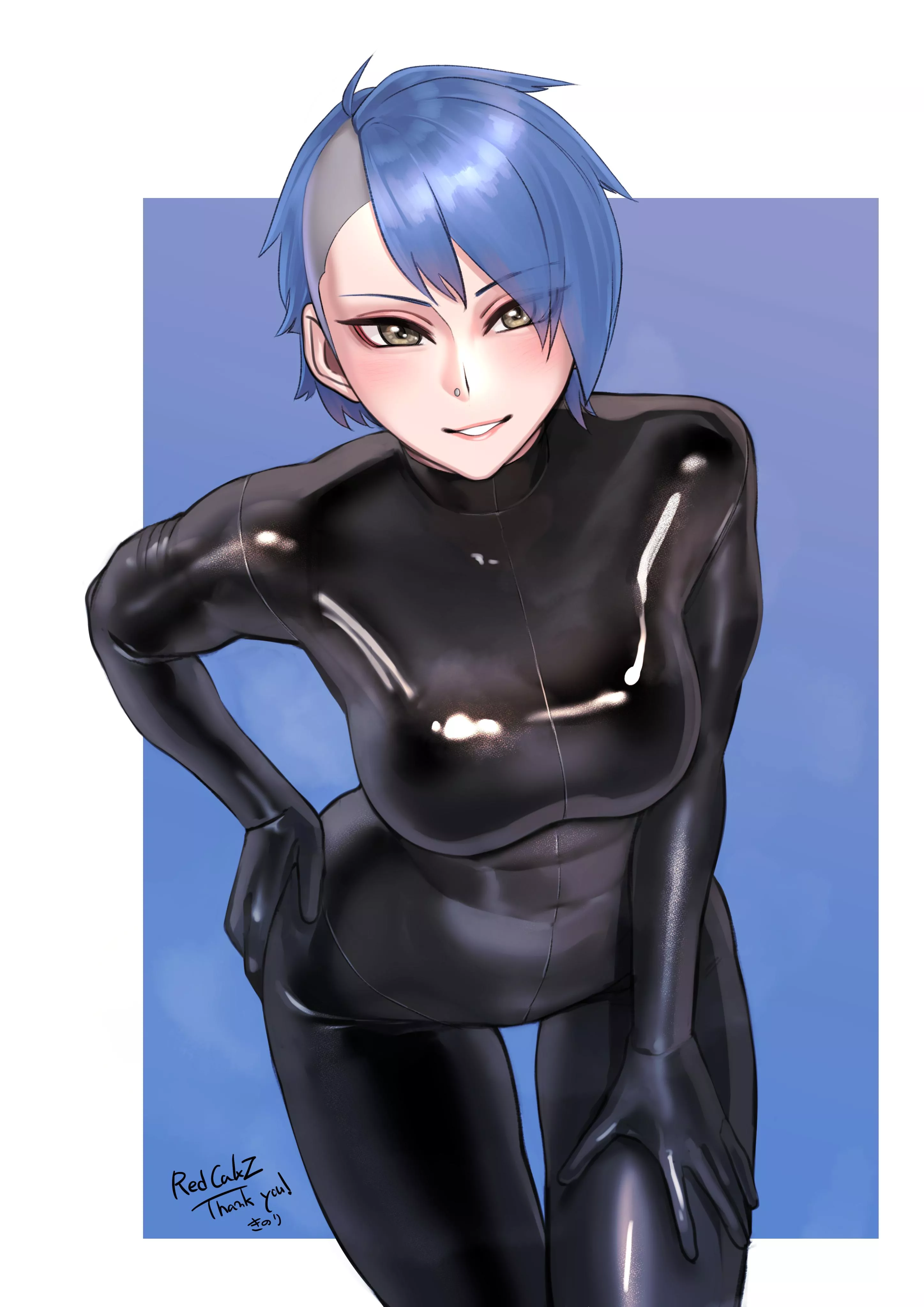 Punkish Blue Haired Cutie In A Rubber Suit (Kilye Kairi ) [Original] posted by sequence_string