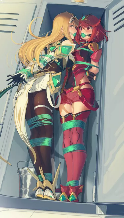 Pyra and Mythra spend some quality time together… in a locker by throwaway879068