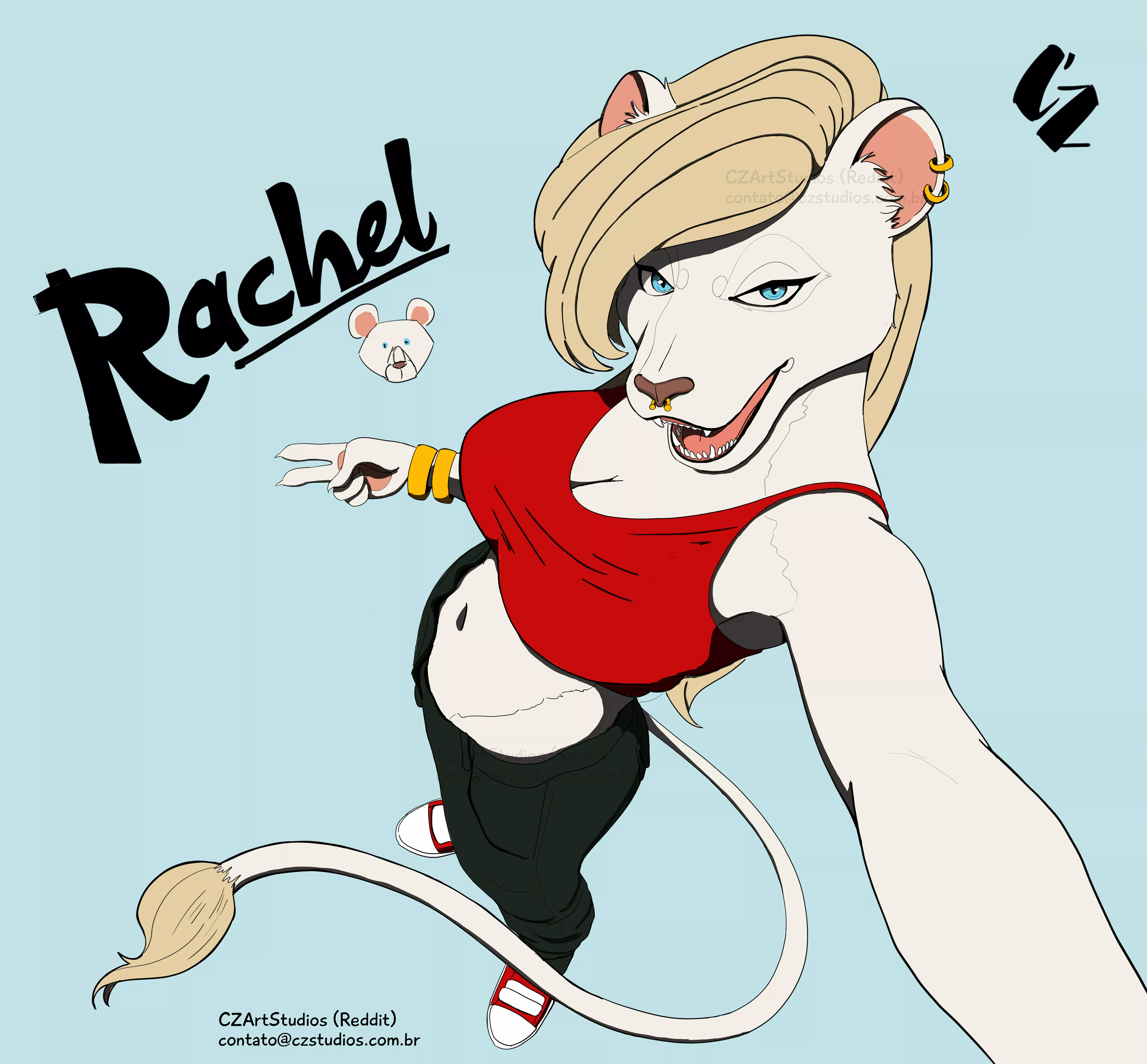 Rachel - A stylish albino lioness - She is best friends with Rebecca (previously posted) and dreams of being a fashion designer posted by CzArtStudios