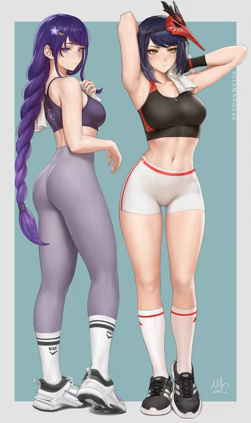 Raiden and Sara ready for a workout (Sciamano240) by coldburgers