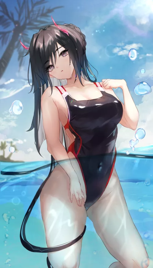 Red And Black Swimsuit Demon Girl Going For A Swim ( Panipo) [Original] by sequence_string