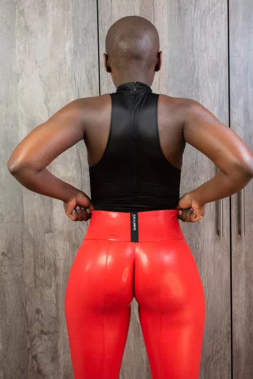 Red Latex Leggings by baldgirl_shaza