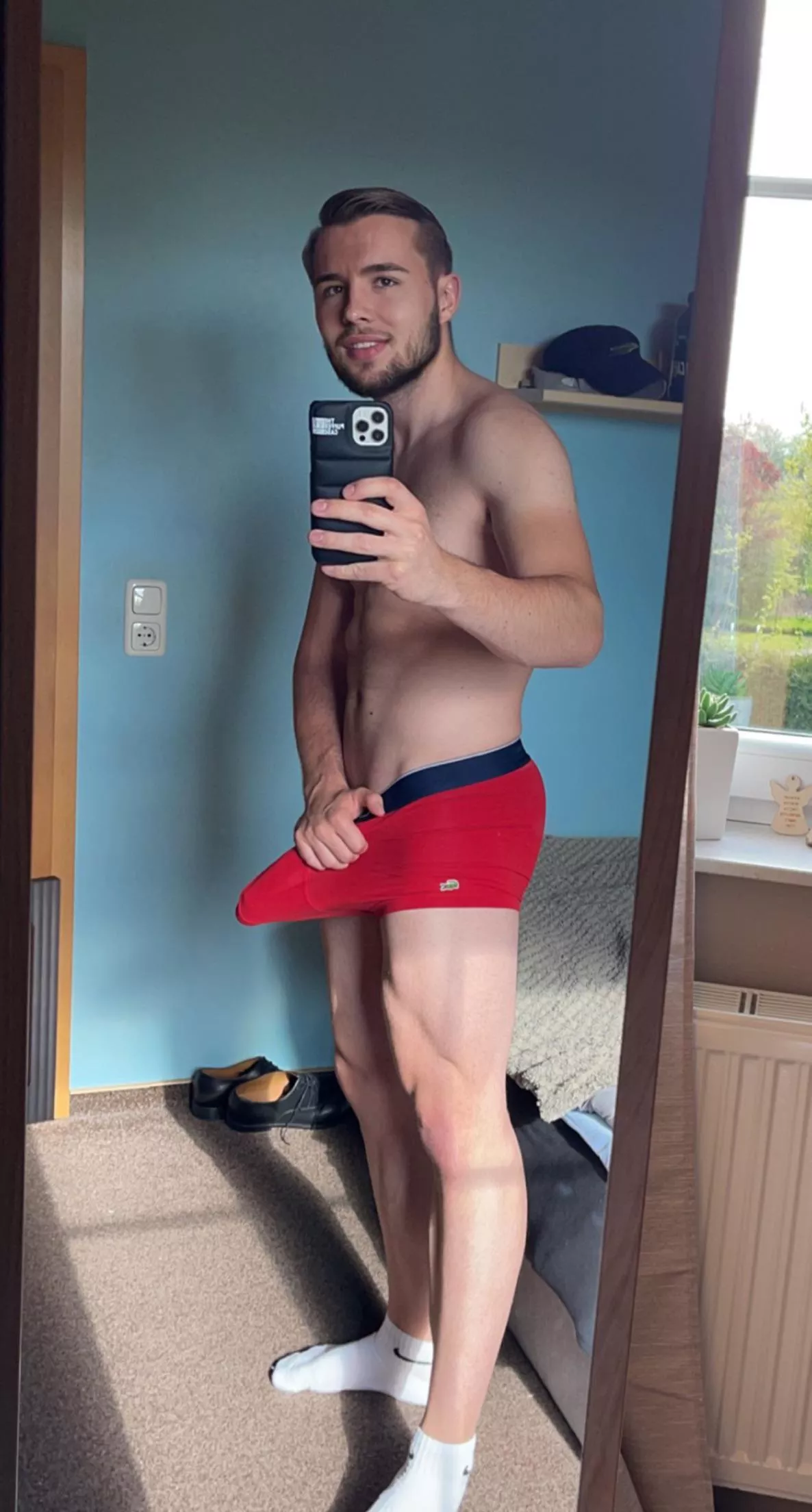 Red underwear looks good on me do you agree posted by blondboyjan