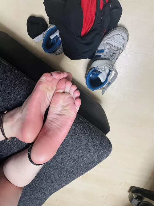 Removed my old worn shoes after a long day, my feet stinks a bit to much, would you still sniff and lick? ://3 by Mother-Drive5607