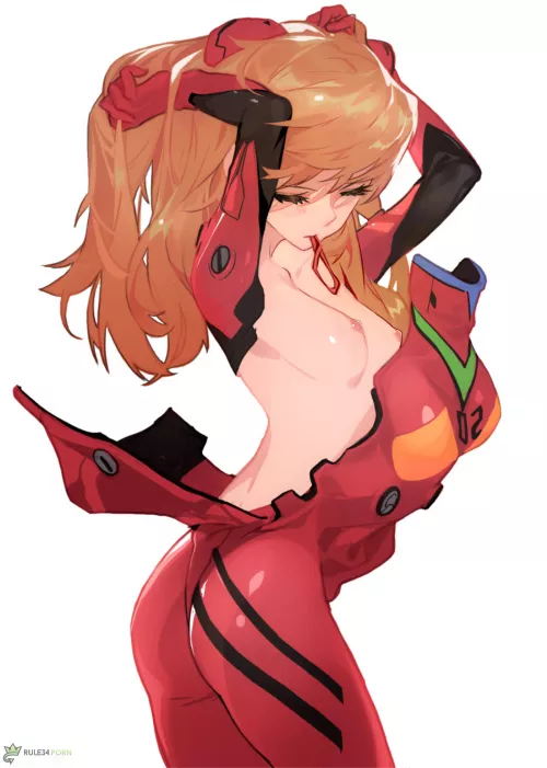 Rule 34 - adjusting hair asuka langley sohryu bodysuit breasts closed [Neon Genesis Evangelion, Rebuild Of Evangelion] by KeithSimpsonRra