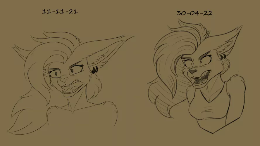 Same character, same expression, a few months apart. I guess I'm learning after all :3 by Chooper8