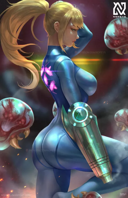 Samus Fighting Metroid's In The Zero Suit (Nopeys ) [Metroid] by sequence_string