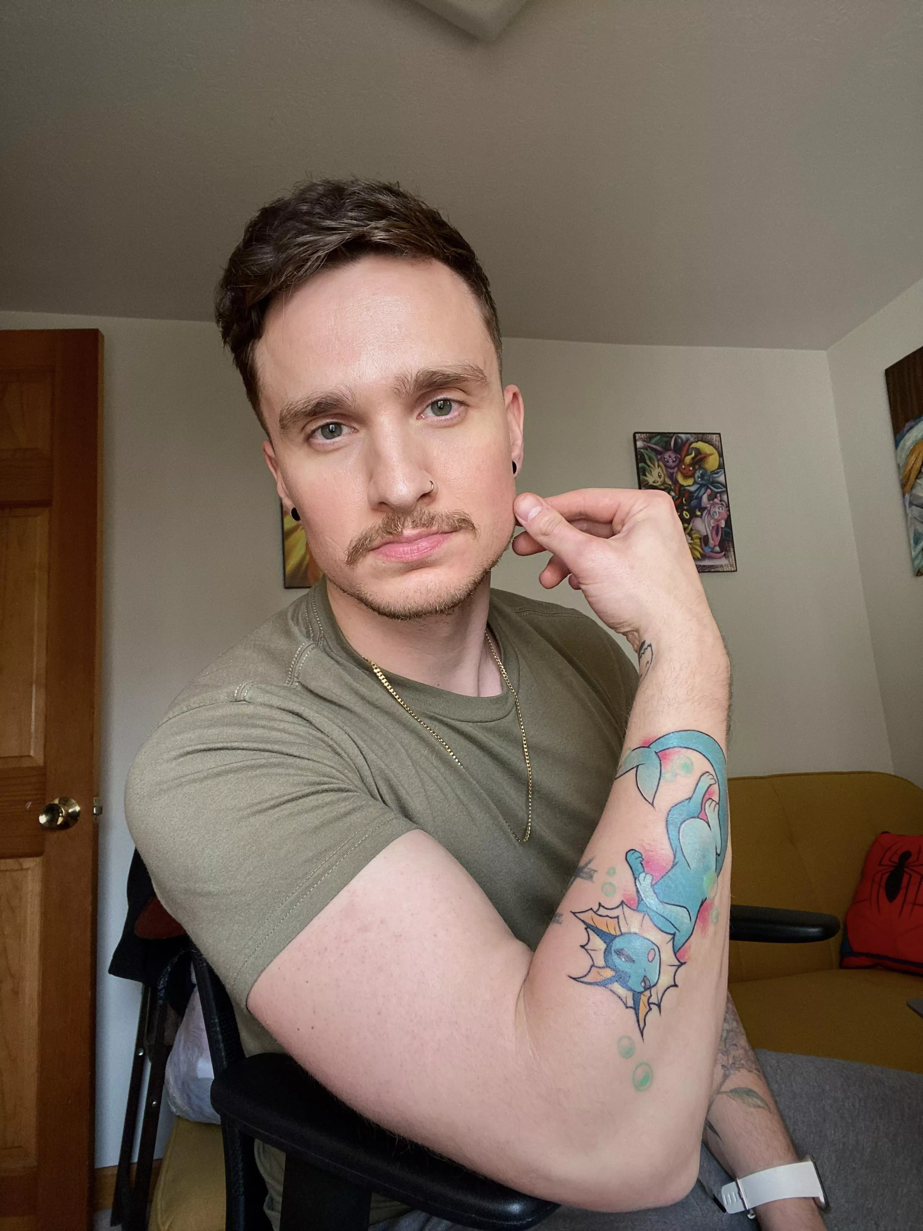 Selfie featuring my new Vaporeon tattoo! Any Eeveelutions fans here? posted by PKMNTRNRDADDY