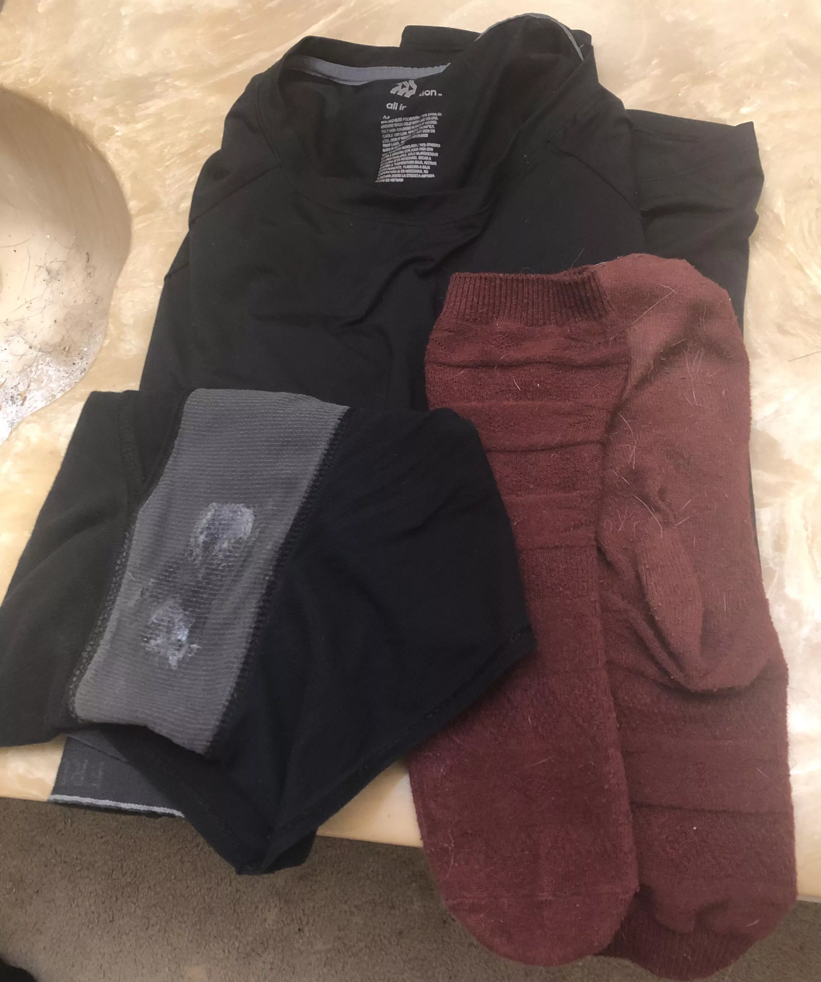 [Selling] [24 y/o NB] Black thin long sleeve, extra creamy boxers, and red long socks. All worn for 24hrs. $75 for the set or $30 a piece. Very fetish friendly, dm for menu and prices 🖤 posted by Levi_Luxxx