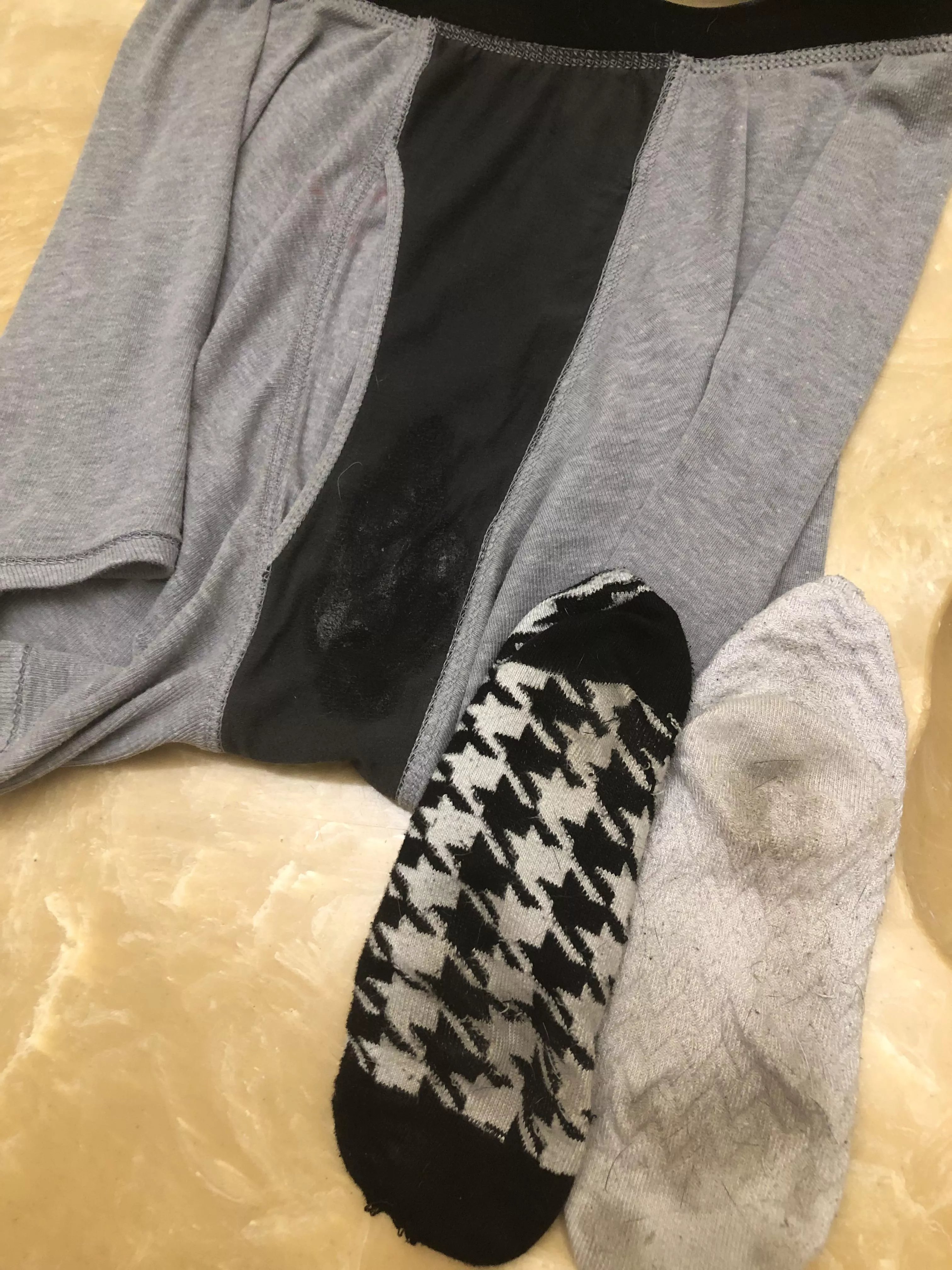 [Selling] [24 y/o NB] Mismatched set today lol, boxers covered in 24 hours of grool, and pair of stinky socks. Both for $50 or $30 a piece. Worn by your favorite genderfluid devil dom 🖤 posted by Levi_Luxxx