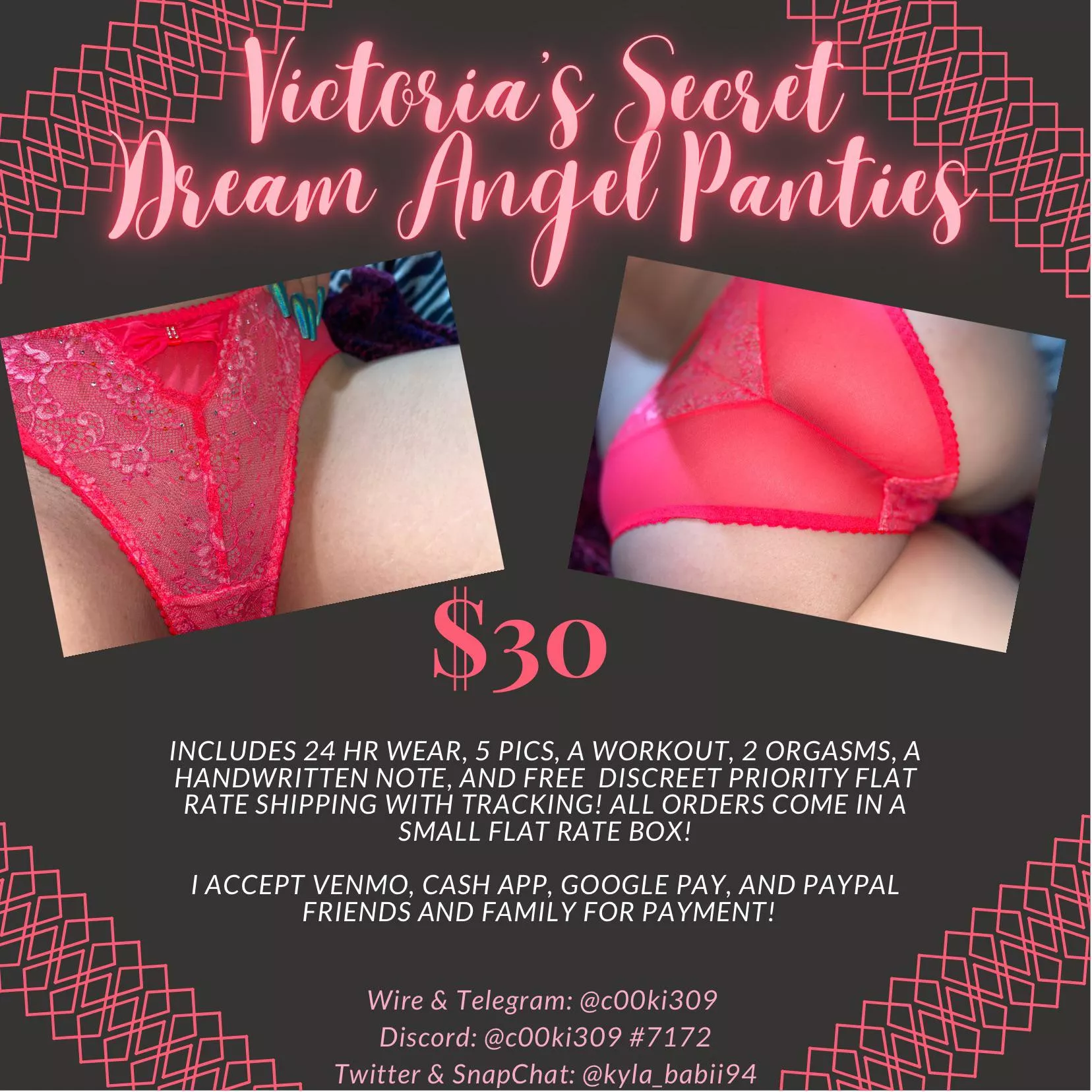 [selling] these are on me right now, getting soaking wet and creamy! Tracking included with discreet shipping! $30 for one pair or $45 for two! [pty][sext][gfe][pic][vid] posted by c00ki309