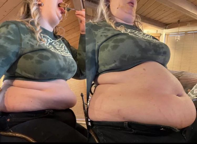 She doesn’t just eat until she’s full, she eats until she’s so full she can’t form sentences. posted by myfatblondegf
