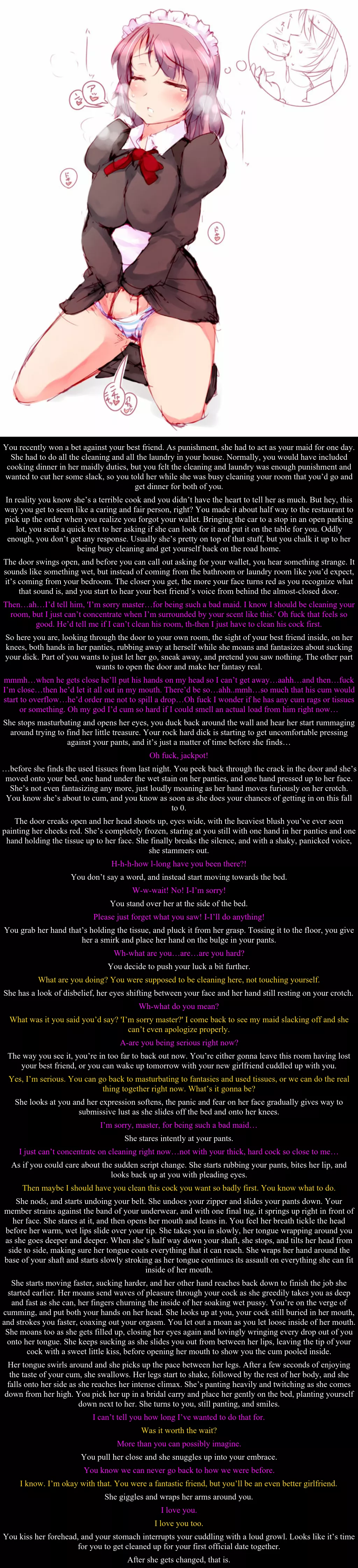 She got distracted. [Friends to lovers] [maid] [masturbation] [blowjob] a bit of [voyeurism] posted by Maniac523