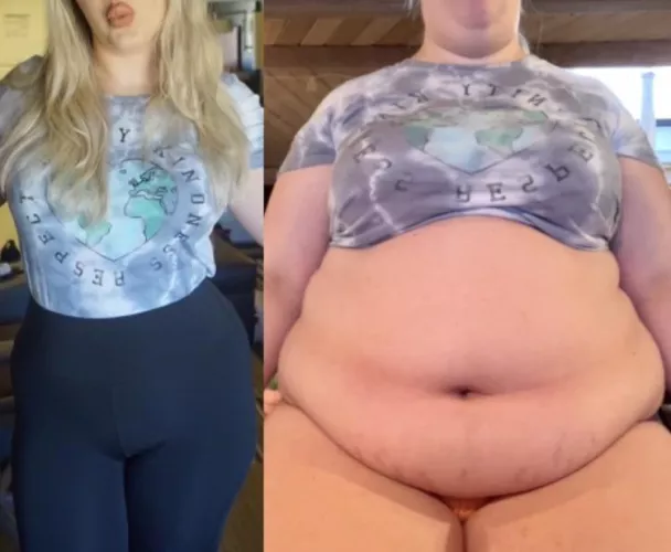 She used to be able to fully tuck this shirt in 😅 I think her appetite won this round. by myfatblondegf