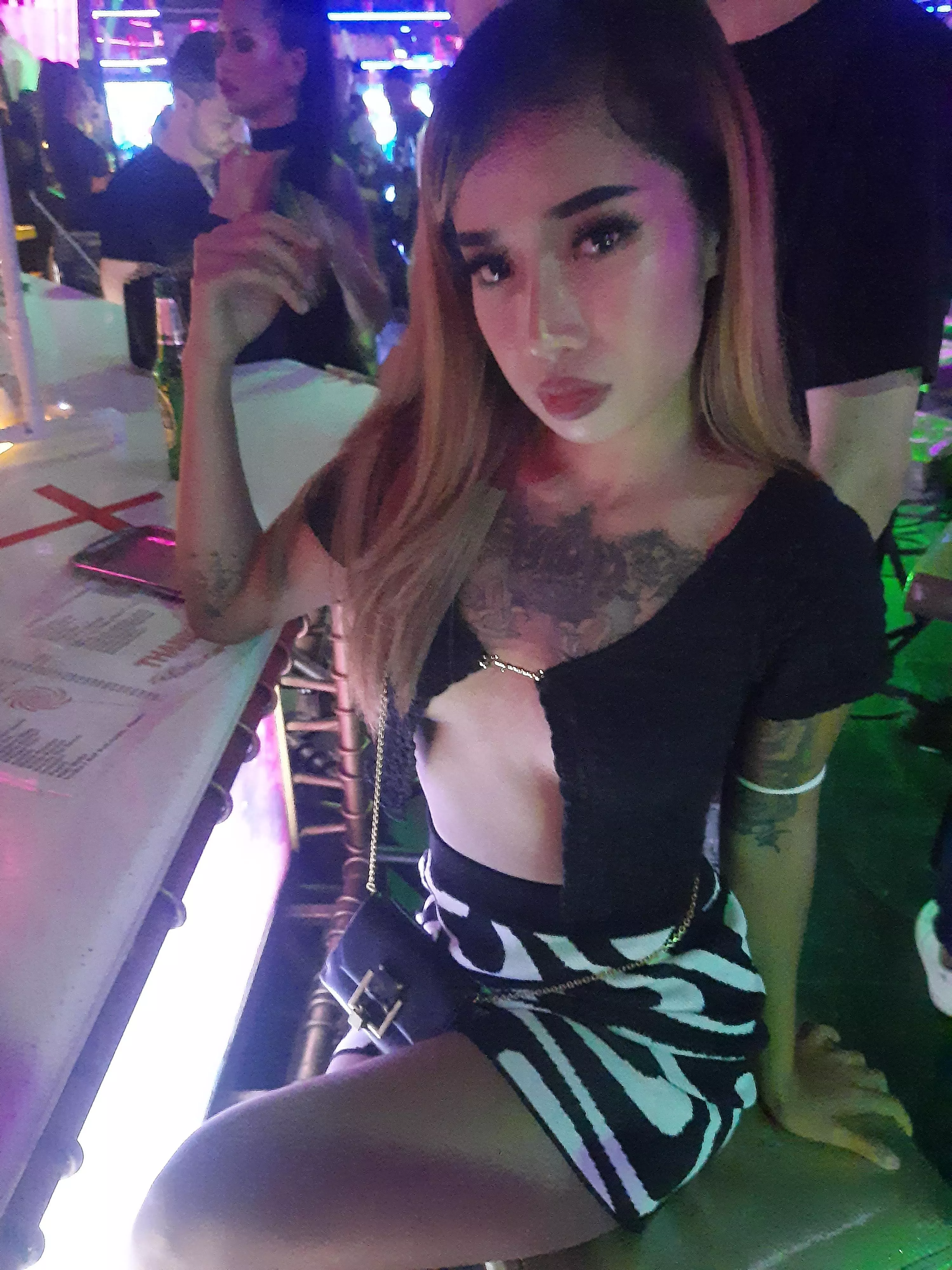 Since you liked the first one, here's another slutty outfit my wife wore for drinks, hubby got a photo waiting at home posted by Non_Confident