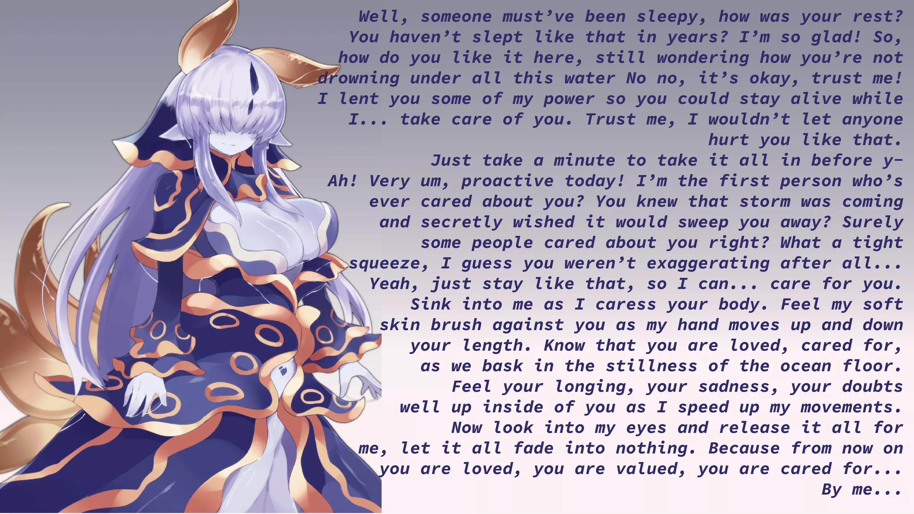 Sinking Into Her Arms Part 2 [Wholesome] [Monstergirl [Caring] [Nursing Handjob] posted by reservedtrash