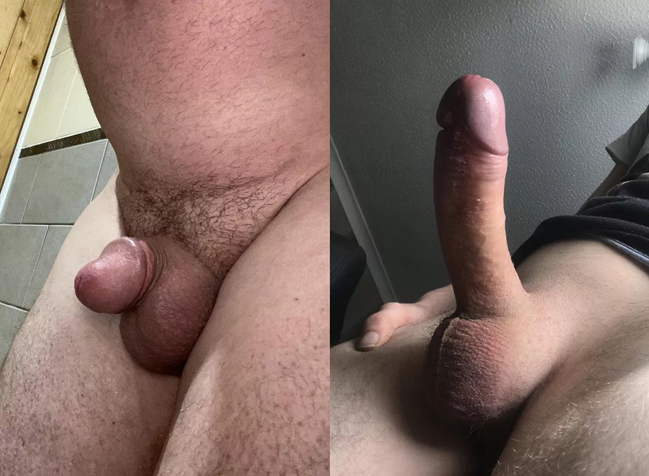 Sissy clitty next to Sirs huge cock posted by needstobecaged