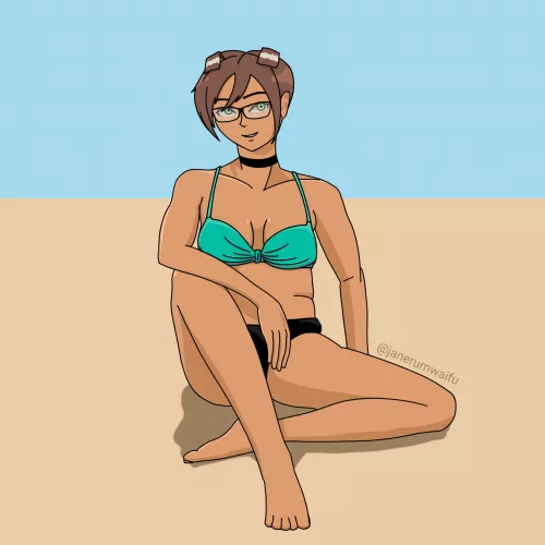 Sitting on the sand [Original] by janerumwaifu